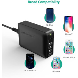 شاحن سطح المكتب RAVPower PD Pioneer 60 واط 5 منافذ USB-C RP-PC059 أسود شاحنة