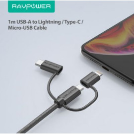 RAVPower 3 في 1 كابل بيانات 1 متر إضاءة Type-C